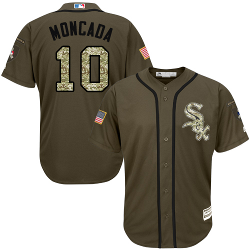 White Sox #10 Yoan Moncada Green Salute to Service Stitched MLB Jersey